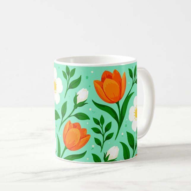 Colourful Spring Floral Seamless Pattern Coffee Mug (Front Right)