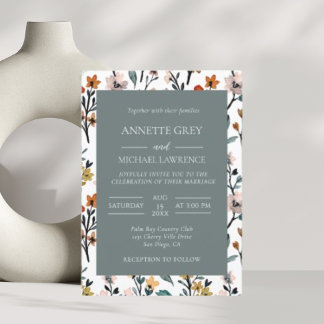 Colourful spring Floral Wedding Invitation