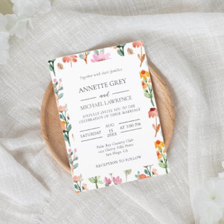  Colourful spring Floral Wedding Invitation