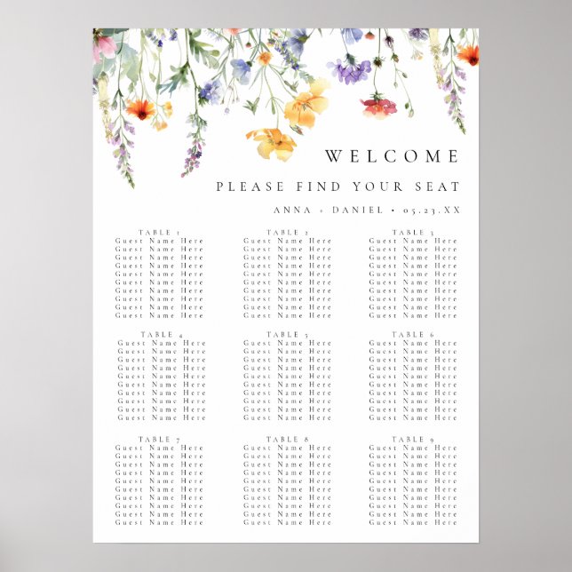 Colourful Spring Floral Wedding Seating Chart (Front)