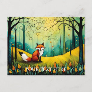 Colourful Spring Flower Forest Fox Painting Postcard