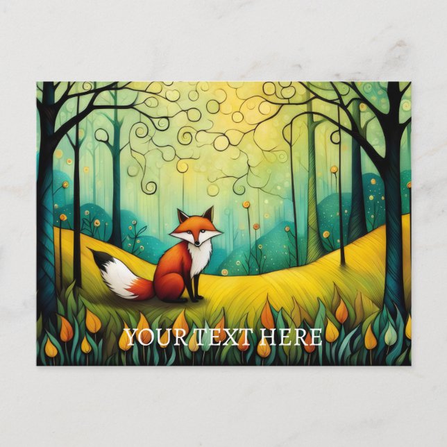 Colourful Spring Flower Forest Fox Painting Postcard (Front)