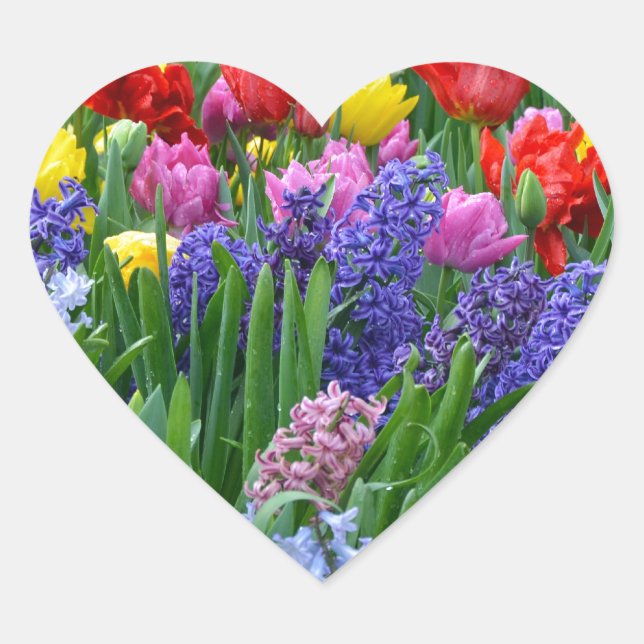 Colourful spring flower garden heart sticker (Front)