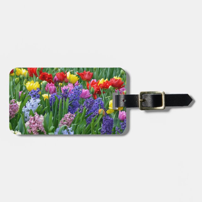 Colourful spring flower garden luggage tag (Front Horizontal)