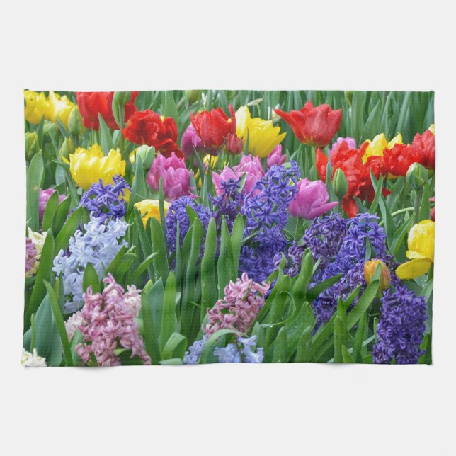 Colourful spring flower garden tea towel (Horizontal)