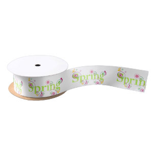 Colourful spring flower swirl celebration Satin Ribbon
