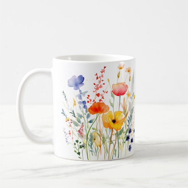Colourful Spring Flower Watercolor Pattern Coffee Mug (Left)