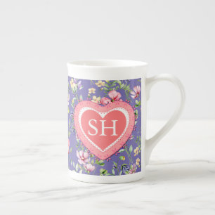 Colourful Spring Flower Watercolor Pattern Monogra Bone China Mug