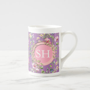 Colourful Spring Flower Watercolor Pattern Monogra Bone China Mug