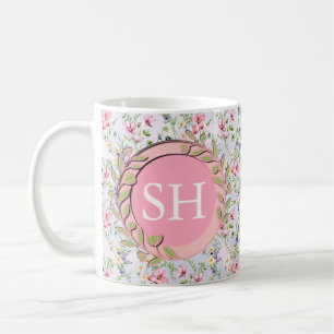Colourful Spring Flower Watercolor Pattern Monogra Coffee Mug
