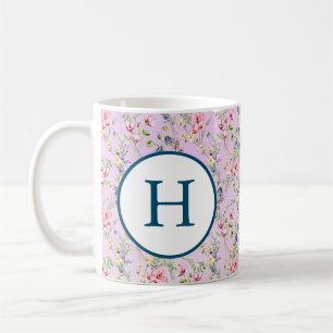 Colourful Spring Flower Watercolor Pattern Monogra Coffee Mug