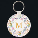 Colourful Spring Flower Watercolor Pattern Monogra Key Ring<br><div class="desc">Personalised Colourful Spring Garden Flower Watercolor Pattern Monogram Keychain</div>
