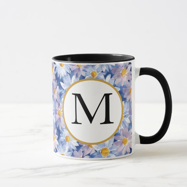 Colourful Spring Flower Watercolor Pattern Monogra Mug (Right)