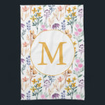 Colourful Spring Flower Watercolor Pattern Monogra Tea Towel<br><div class="desc">Personalised Colourful Spring Garden Flower Watercolor Pattern Monogram Kitchen Towel</div>