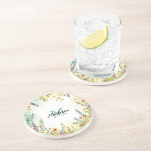 Colourful Spring Flower Wildflower Bouquet Monogra Coaster