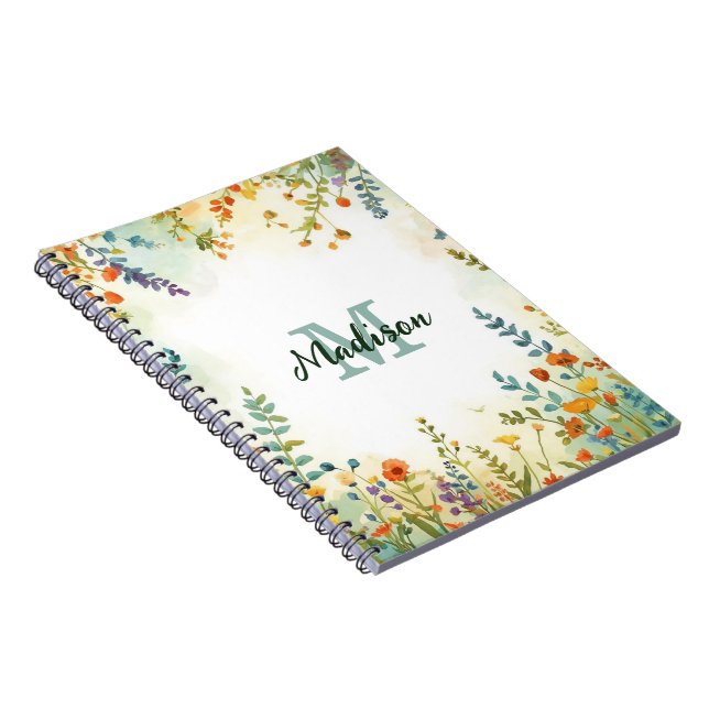 Colourful Spring Flower Wildflower Bouquet Monogra Notebook (Right Side)