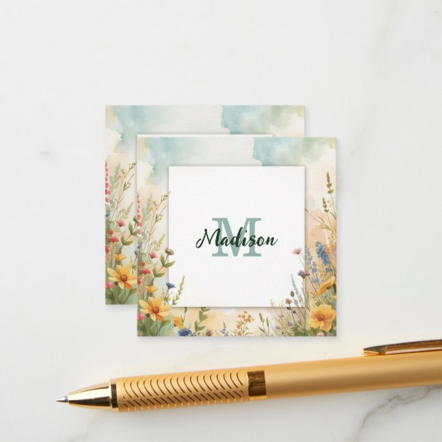 Colourful Spring Flower Wildflower Monogram Frame Enclosure Card (Front/Back In Situ)
