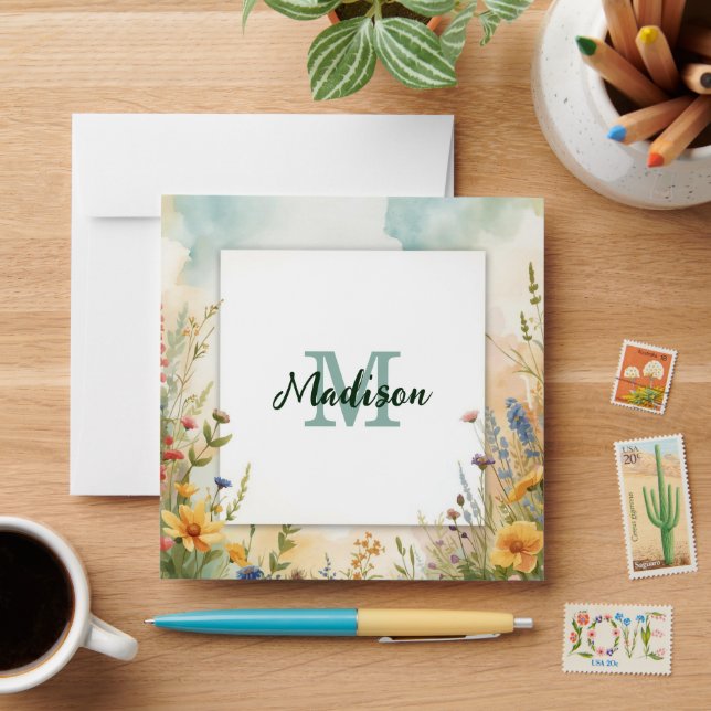 Colourful Spring Flower Wildflower Monogram Frame Envelope (Desk)