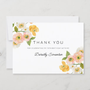 Colourful Spring Flowers 70th Birthday Thank You Card
