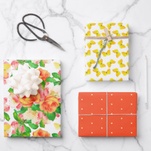 Colourful Spring Flowers and Butterflies Assorted Wrapping Paper Sheet