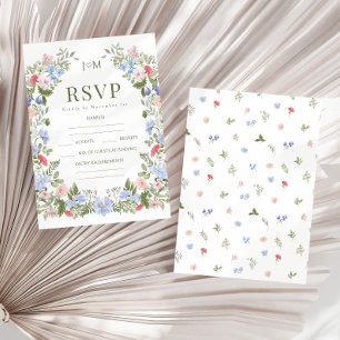 Colourful spring flowers bohemian rustic wedding RSVP card