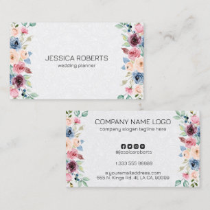 Colourful spring flowers border mini business card
