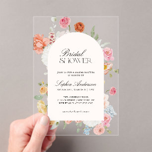 Colourful Spring Flowers Calligraphy Bridal Shower Acrylic Invitations