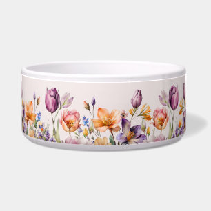 Colourful Spring Flowers Ceramic Pet Bowl