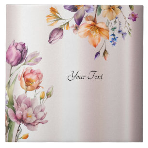 Colourful Spring Flowers Ceramic Tile