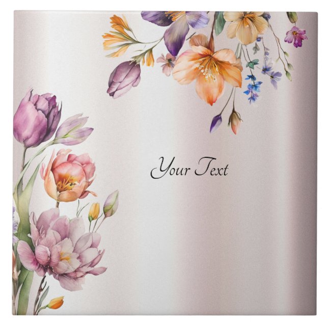 Colourful Spring Flowers Ceramic Tile (Front)