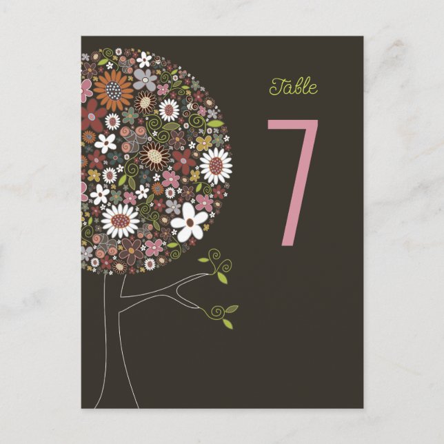 Colourful Spring Flowers Chic Pop Tree Table Numbe Postcard (Front)