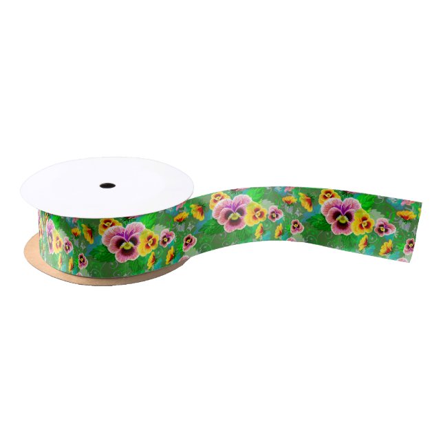 Colourful Spring Flowers Design Satin Ribbon (Spool)