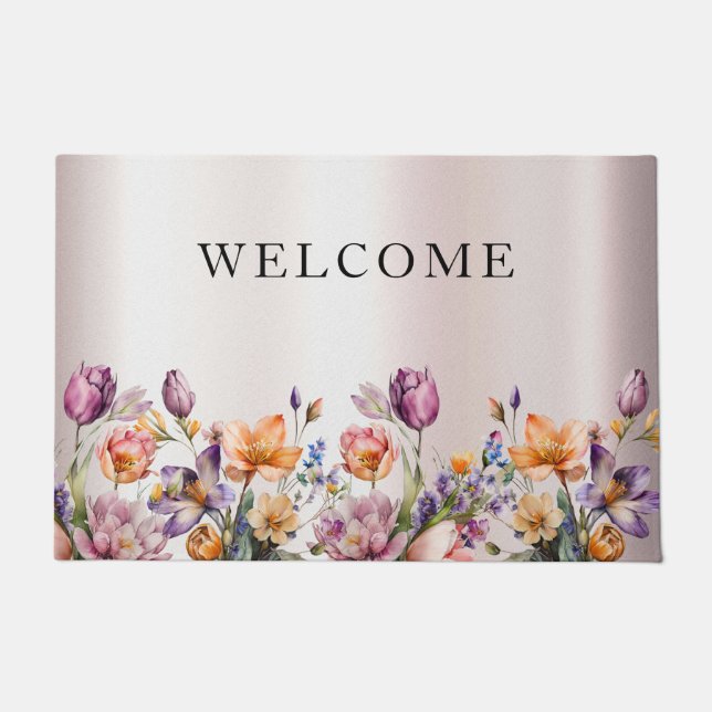 Colourful Spring Flowers Doormat (Front)