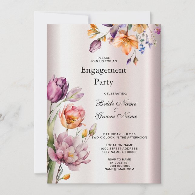 Colourful Spring Flowers Engagement Invitation (Front)