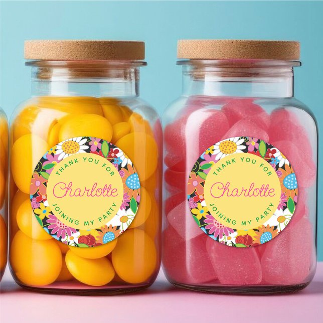 Colourful Spring Flowers Garden Chic Birthday Part Classic Round Sticker (Colorful Whimsical Spring Flowers Garden Chic Girl's Birthday Party Favor Round Sticker @ fat_fa_tin)