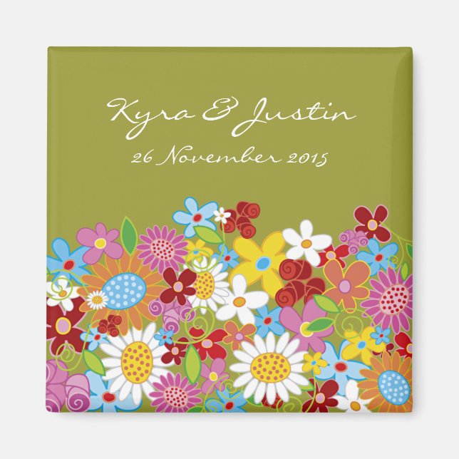 Colourful Spring Flowers Garden Chic Save The Date Magnet (Front)