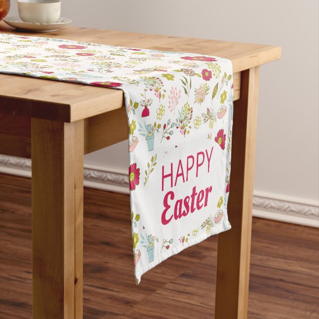 Colourful Spring Flowers Happy Easter  Short Table Runner (In Situ)