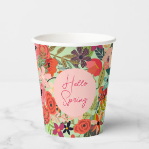 Colourful spring flowers Hello Spring personalised Paper Cups
