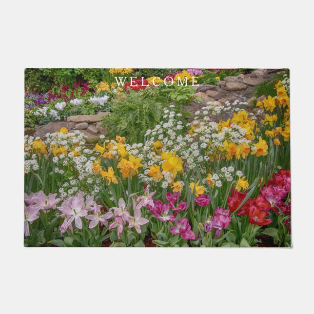 Colourful Spring Flowers in full bloom Doormat (Front)