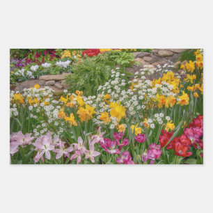 Colourful Spring Flowers in full bloom Rectangular Sticker