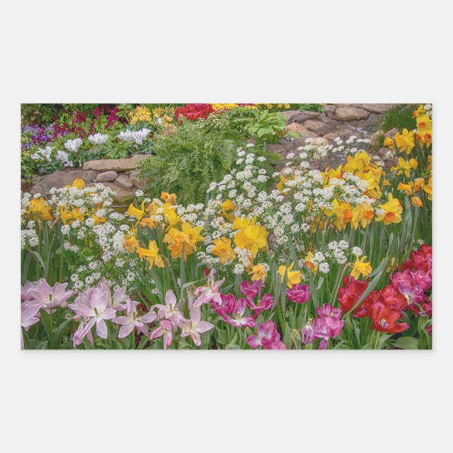 Colourful Spring Flowers in full bloom Rectangular Sticker (Front)
