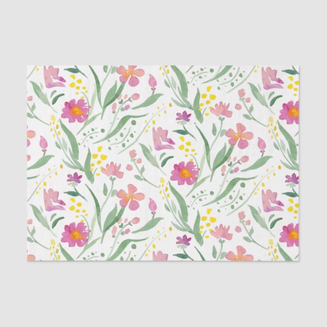 Colourful Spring Flowers & Leafs Pattern Tissue Paper (Front)