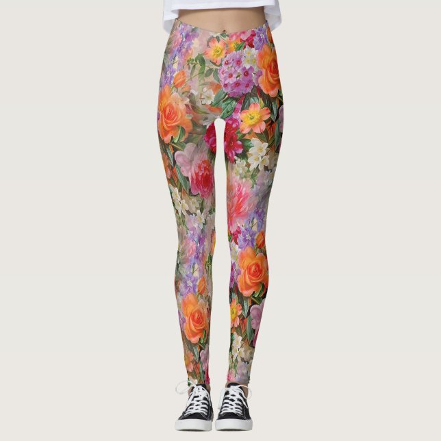 Colourful Spring Flowers Leggings (Front)