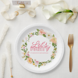 Colourful Spring Flowers Lettering 30th Birthday Paper Plate