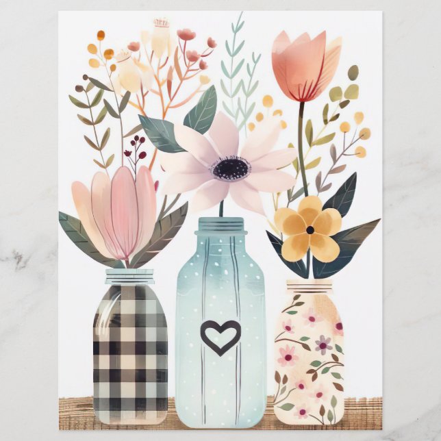 colourful spring flowers mason jar scrapbook paper (Front)