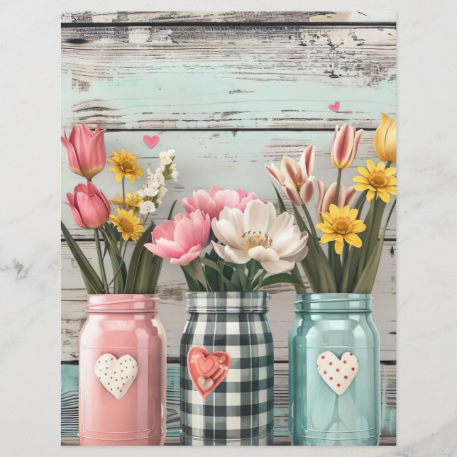 colourful spring flowers mason jar scrapbook paper (Front)