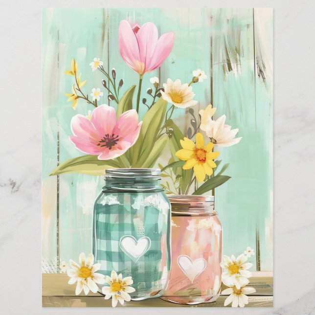 colourful spring flowers mason jar scrapbook paper (Front)