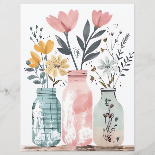 colourful spring flowers mason jar scrapbook paper (Front)