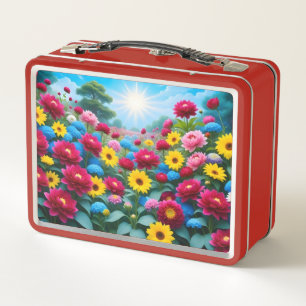 Colourful spring flowers metal lunch box