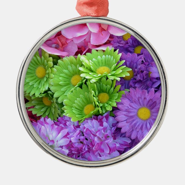Colourful spring flowers metal tree decoration (Front)